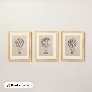 Threshold Gold and Black Framed Hot Air Balloon Wall Art Set 3-11x14 each